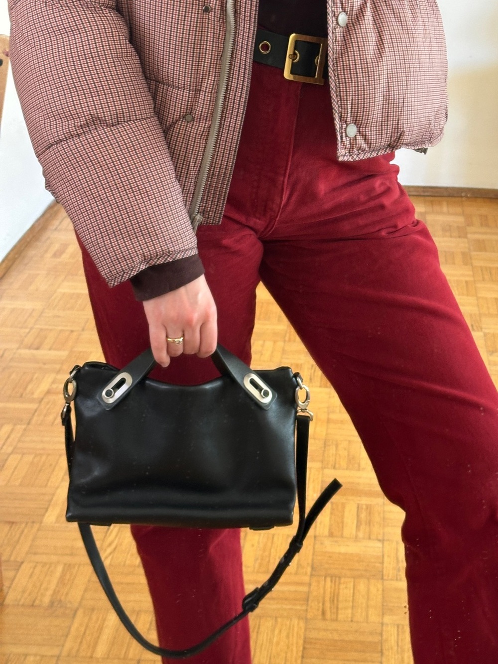 Skagen Black Leather Shoulder/Hand Bag